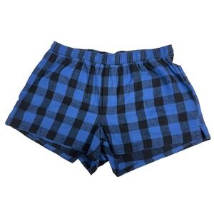 Boxercraft Women's Medium flannel shorts Blue Black Buffalo Plaid‎